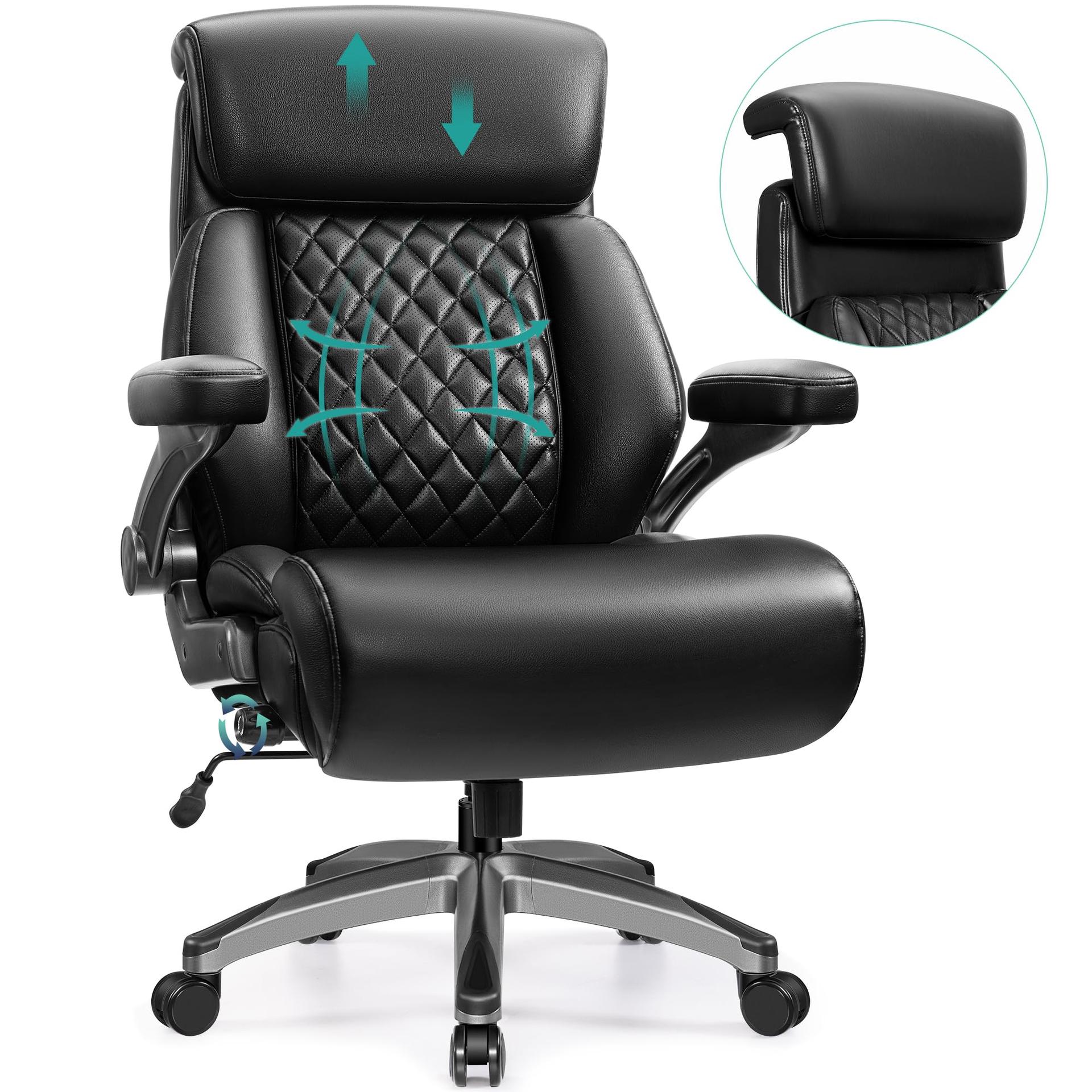 HeroSet 500lbs Executive Office Chair, Big and Tall Home Desk Chairs for Large People, Heavy Duty PU Leather Computer Gaming Chair with Adjustable Lumbar Support & Armrests, Thick Padding for Comfort
