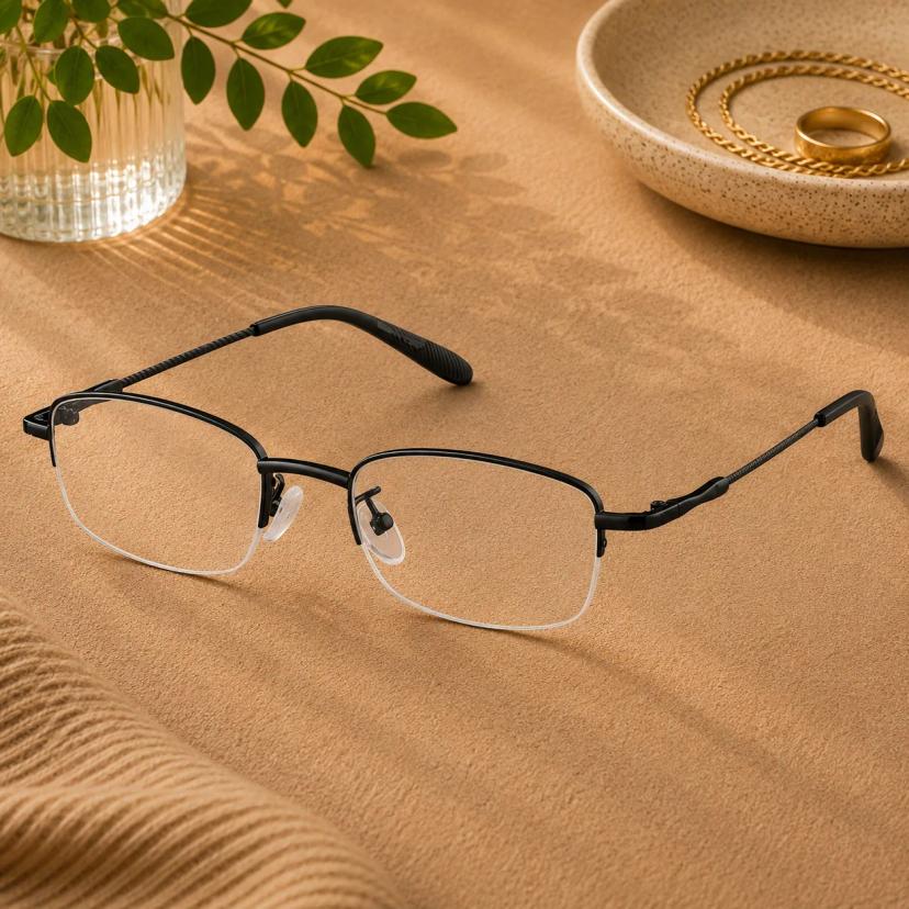 Black Rectangle Half-Rim Glasses #461821
