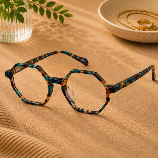 Brown & Blue Geometric Glasses #4442239