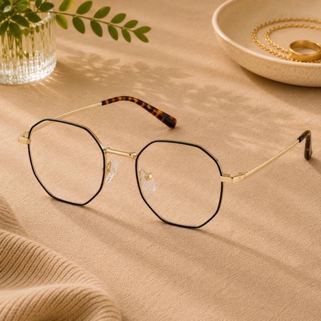 Gold Geometric Flex Titanium Blue Light Glasses #3237714