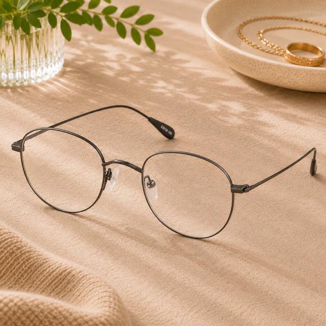 Gray Titanium Round Blue Light Glasses #137912